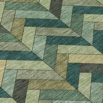 8' Green And Gray Round Geometric Washable Indoor Outdoor Area Rug