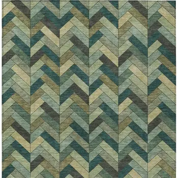 9' X 12' Green And Gray Geometric Washable Indoor Outdoor Area Rug