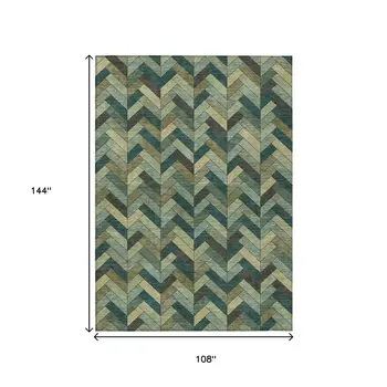 9' X 12' Green And Gray Geometric Washable Indoor Outdoor Area Rug