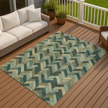 10' X 14' Green And Gray Geometric Washable Indoor Outdoor Area Rug