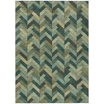 10' X 14' Green And Gray Geometric Washable Indoor Outdoor Area Rug