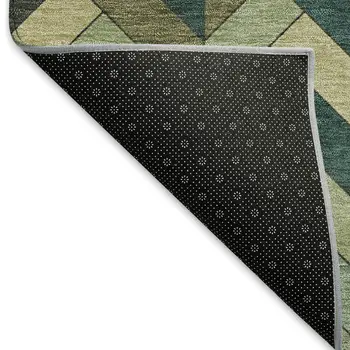 10' X 14' Green And Gray Geometric Washable Indoor Outdoor Area Rug