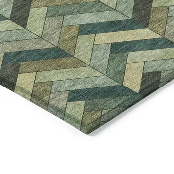 10' X 14' Green And Gray Geometric Washable Indoor Outdoor Area Rug