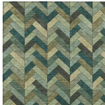 10' X 14' Green And Gray Geometric Washable Indoor Outdoor Area Rug