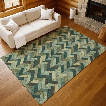 10' X 14' Green And Gray Geometric Washable Indoor Outdoor Area Rug