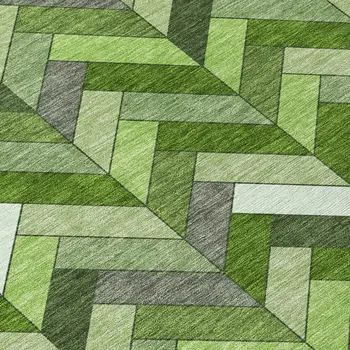 5' X 8' Olive Green And Ivory Geometric Washable Indoor Outdoor Area Rug