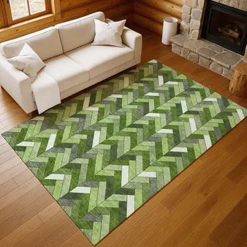 5' X 8' Olive Green And Ivory Geometric Washable Indoor Outdoor Area Rug