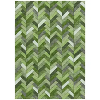 8' X 10' Olive Green And Ivory Geometric Washable Indoor Outdoor Area Rug