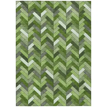 9' X 12' Olive Green And Ivory Geometric Washable Indoor Outdoor Area Rug