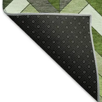 9' X 12' Olive Green And Ivory Geometric Washable Indoor Outdoor Area Rug