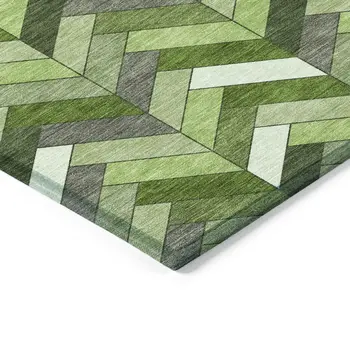 9' X 12' Olive Green And Ivory Geometric Washable Indoor Outdoor Area Rug
