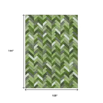 9' X 12' Olive Green And Ivory Geometric Washable Indoor Outdoor Area Rug