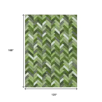 10' X 14' Olive Green And Ivory Geometric Washable Indoor Outdoor Area Rug