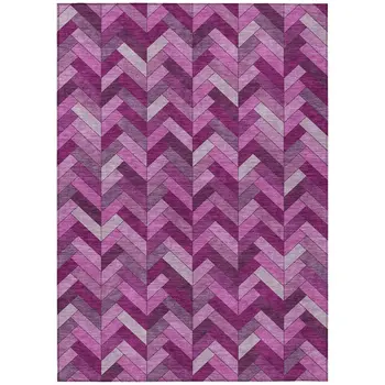 3' X 5' Pink And Ivory Geometric Washable Indoor Outdoor Area Rug