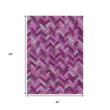 3' X 5' Pink And Ivory Geometric Washable Indoor Outdoor Area Rug
