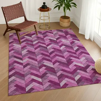 3' X 5' Pink And Ivory Geometric Washable Indoor Outdoor Area Rug