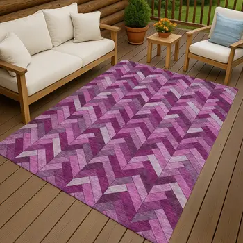 3' X 5' Pink And Ivory Geometric Washable Indoor Outdoor Area Rug