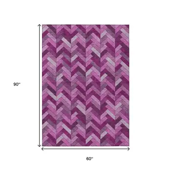 5' X 8' Pink And Ivory Geometric Washable Indoor Outdoor Area Rug