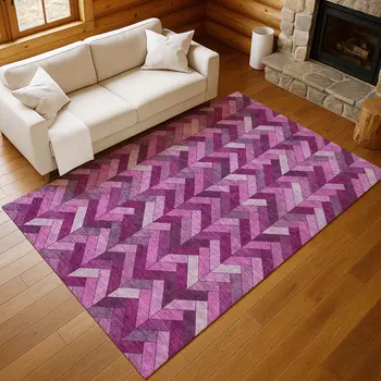 5' X 8' Pink And Ivory Geometric Washable Indoor Outdoor Area Rug