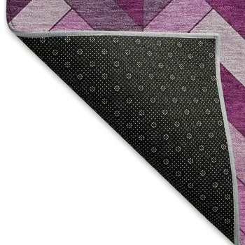 8' Pink And Ivory Round Geometric Washable Indoor Outdoor Area Rug