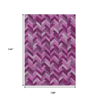 9' X 12' Pink And Ivory Geometric Washable Indoor Outdoor Area Rug