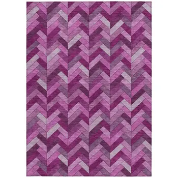 10' X 14' Pink And Ivory Geometric Washable Indoor Outdoor Area Rug