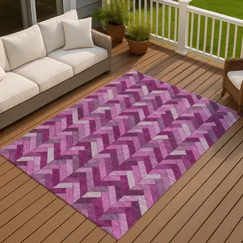 10' X 14' Pink And Ivory Geometric Washable Indoor Outdoor Area Rug