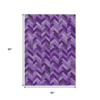 5' X 8' Purple And Ivory Geometric Washable Indoor Outdoor Area Rug