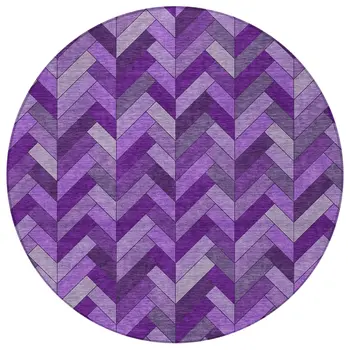 8' Purple And Ivory Round Geometric Washable Indoor Outdoor Area Rug