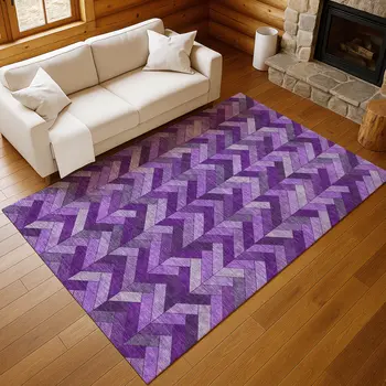 8' X 10' Purple And Ivory Geometric Washable Indoor Outdoor Area Rug