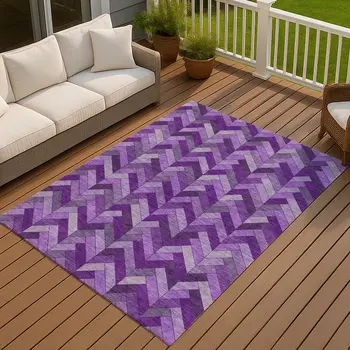 9' X 12' Purple And Ivory Geometric Washable Indoor Outdoor Area Rug