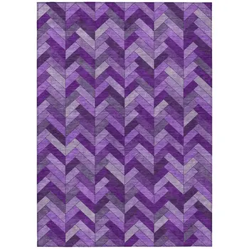 9' X 12' Purple And Ivory Geometric Washable Indoor Outdoor Area Rug