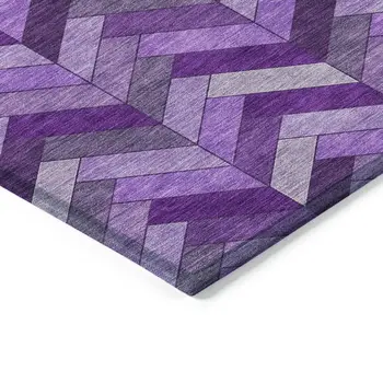9' X 12' Purple And Ivory Geometric Washable Indoor Outdoor Area Rug