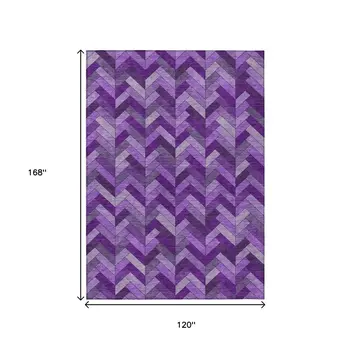 10' X 14' Purple And Ivory Geometric Washable Indoor Outdoor Area Rug