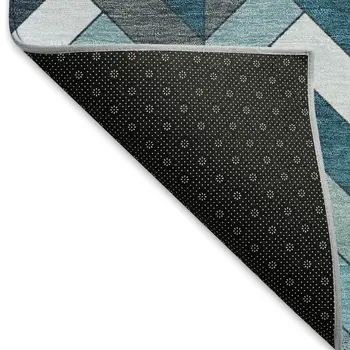 8' X 10' Teal Blue And Ivory Geometric Washable Indoor Outdoor Area Rug