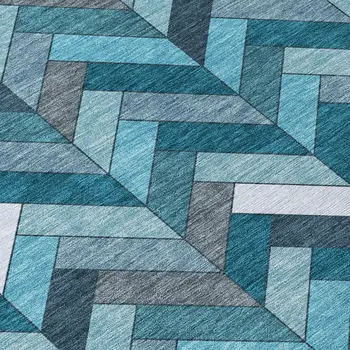 8' X 10' Teal Blue And Ivory Geometric Washable Indoor Outdoor Area Rug