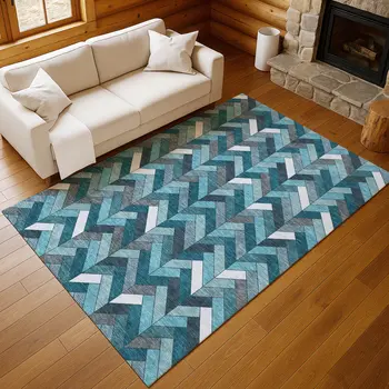 8' X 10' Teal Blue And Ivory Geometric Washable Indoor Outdoor Area Rug