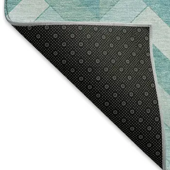 8' Aqua And Ivory Round Geometric Washable Indoor Outdoor Area Rug