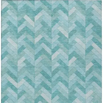 9' X 12' Aqua And Ivory Geometric Washable Indoor Outdoor Area Rug