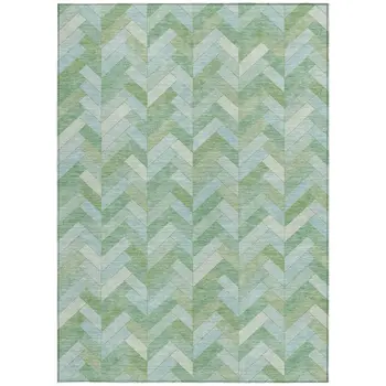 3' X 5' Green And Ivory Geometric Washable Indoor Outdoor Area Rug