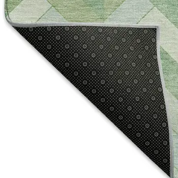 8' Green And Ivory Round Geometric Washable Indoor Outdoor Area Rug