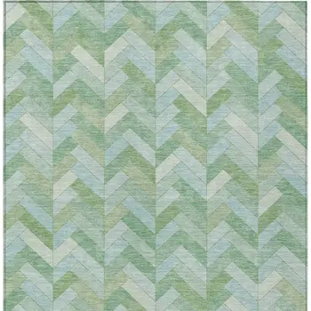 8' X 10' Green And Ivory Geometric Washable Indoor Outdoor Area Rug