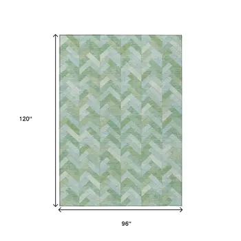 8' X 10' Green And Ivory Geometric Washable Indoor Outdoor Area Rug