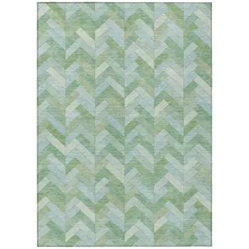 9' X 12' Green And Ivory Geometric Washable Indoor Outdoor Area Rug