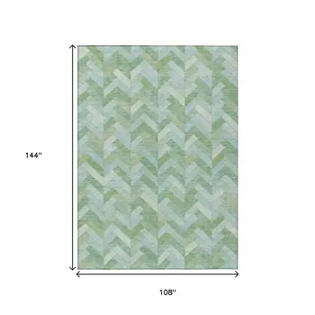 9' X 12' Green And Ivory Geometric Washable Indoor Outdoor Area Rug