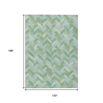 10' X 14' Green And Ivory Geometric Washable Indoor Outdoor Area Rug