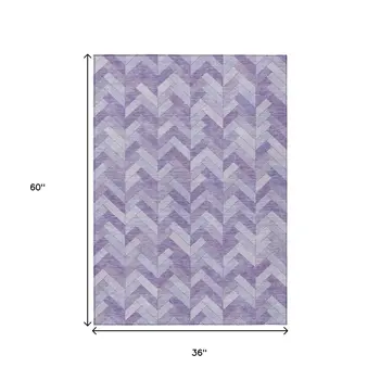 3' X 5' Plum And Ivory Geometric Washable Indoor Outdoor Area Rug