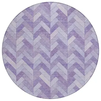 8' Plum And Ivory Round Geometric Washable Indoor Outdoor Area Rug