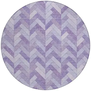 8' Plum And Ivory Round Geometric Washable Indoor Outdoor Area Rug
