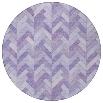 8' Plum And Ivory Round Geometric Washable Indoor Outdoor Area Rug